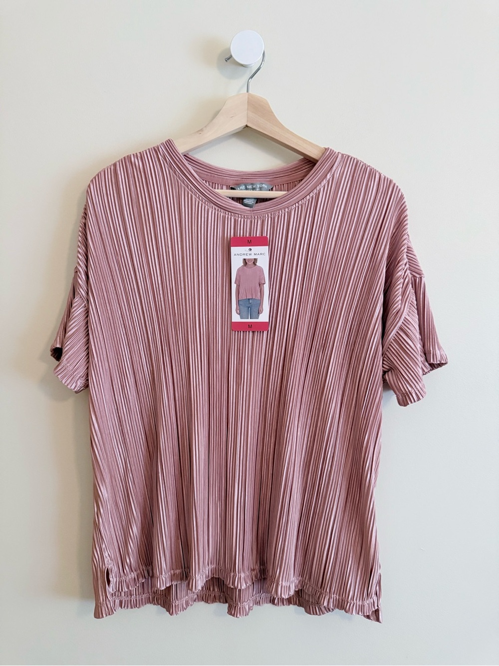 Andrew Marc Pink Plisse Short Sleeve Top